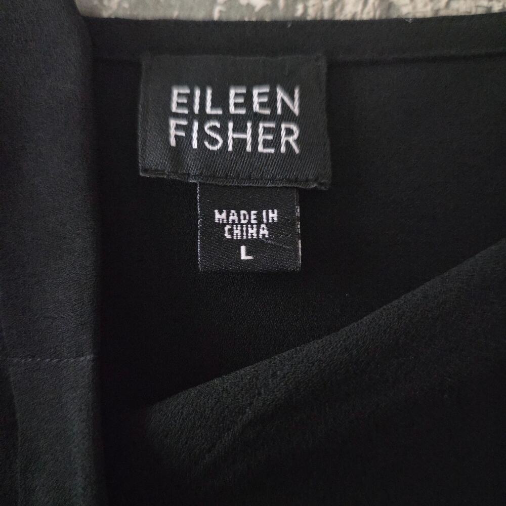 Eileen Fisher Black 100% Silk Georgette Crepe Shirt Dress Tunic Blouse Sz Large - Picture 3 of 6
